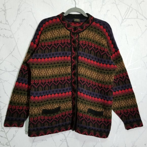 Artesanias Inca Sweaters - Artesanias Inca 100% Alpaca Geometric Cardigan
